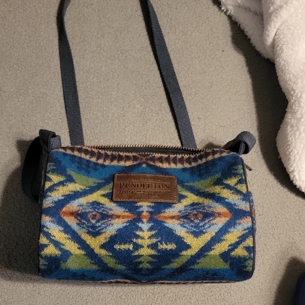 Pendleton Blue and Green Crossbody Bag with Geometric Pattern